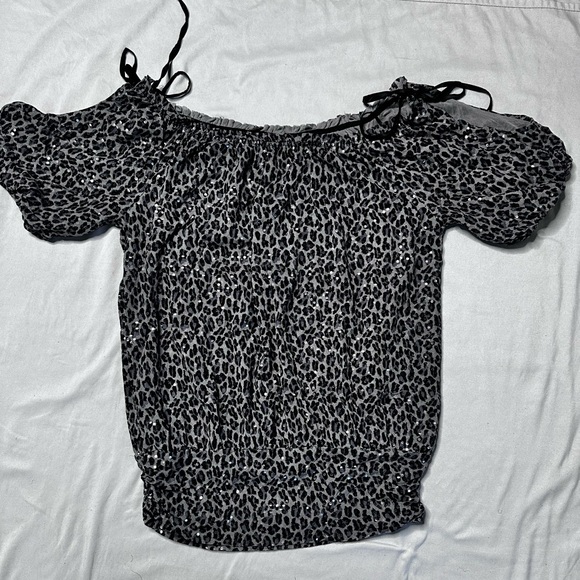 Express Tops - Express Black and Gray Animal Print Blouse